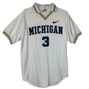 Vintage Team Nike Sports Michigan mens medium white blue jersey baseball pullove